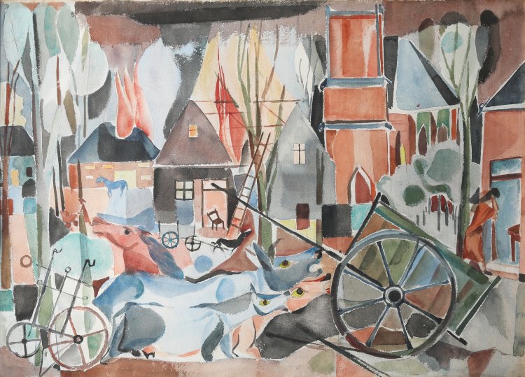 Hauptbild zu Objekt, Ludwig Gabriel Schrieber, Nach einer D&uuml;sseldorfer Bombennacht, Watercolor on paper, K-13 197