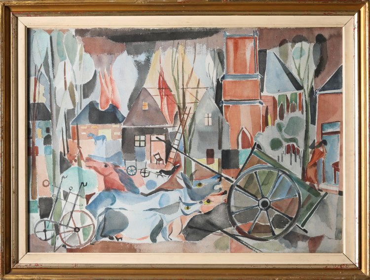 Bild 1 zu Objekt, Ludwig Gabriel Schrieber, Nach einer D&uuml;sseldorfer Bombennacht, Watercolor on paper, K-13 197