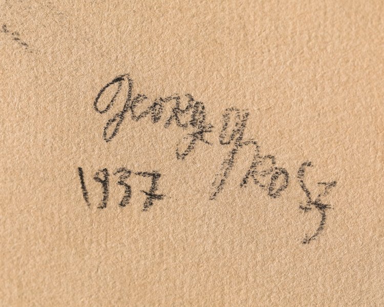 Bild 3 zu Objekt, George Grosz. Still life with straw hat, 1937. Charcoal drawing on paper, K-13 180