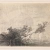 Edgar Degas, Drawing + Certificate, landscape with leaning tree