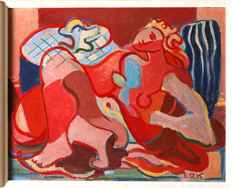 Hauptbild zu Objekt, Edmund Daniel Kinzinger, Nude in Rea, Oil on hardboard, K-13 187