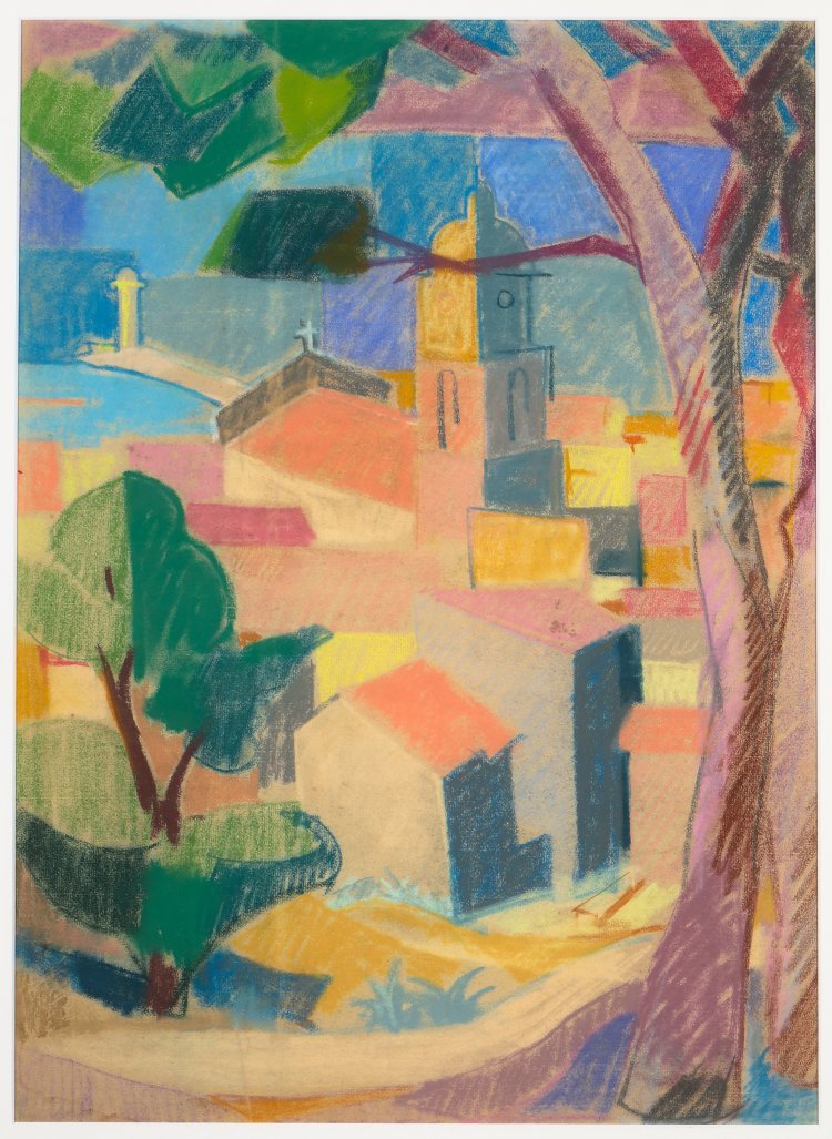 Hauptbild zu Objekt, Edmund Daniel Kinzinger. Village in southern France. Pastel on laid paper, K-13 188
