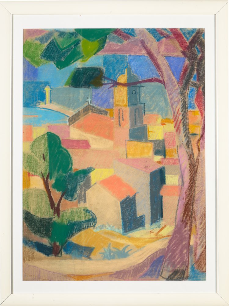 Bild 1 zu Objekt, Edmund Daniel Kinzinger. Village in southern France. Pastel on laid paper, K-13 188