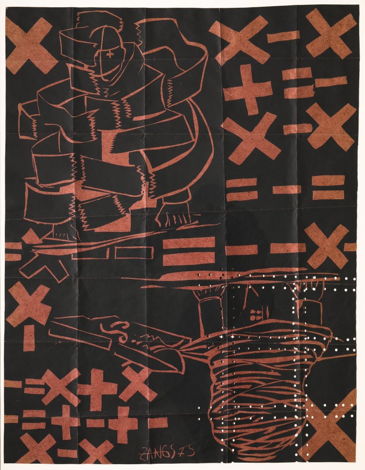Hauptbild zu Objekt, Herbert Zangs*, Hand-reworked screen print, folded. Unique. 1975, K-13 230