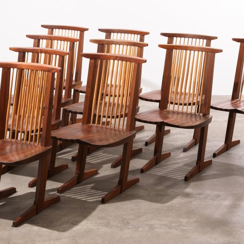 Mira Nakashima, 10 signed and dated Chairs, model Conoid