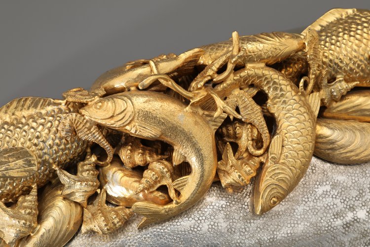 Bild 1 zu Objekt, Franco Lapini, Gro&szlig;e ovale Servierschale mit Meeresfr&uuml;chten und Fischen, K-13 35