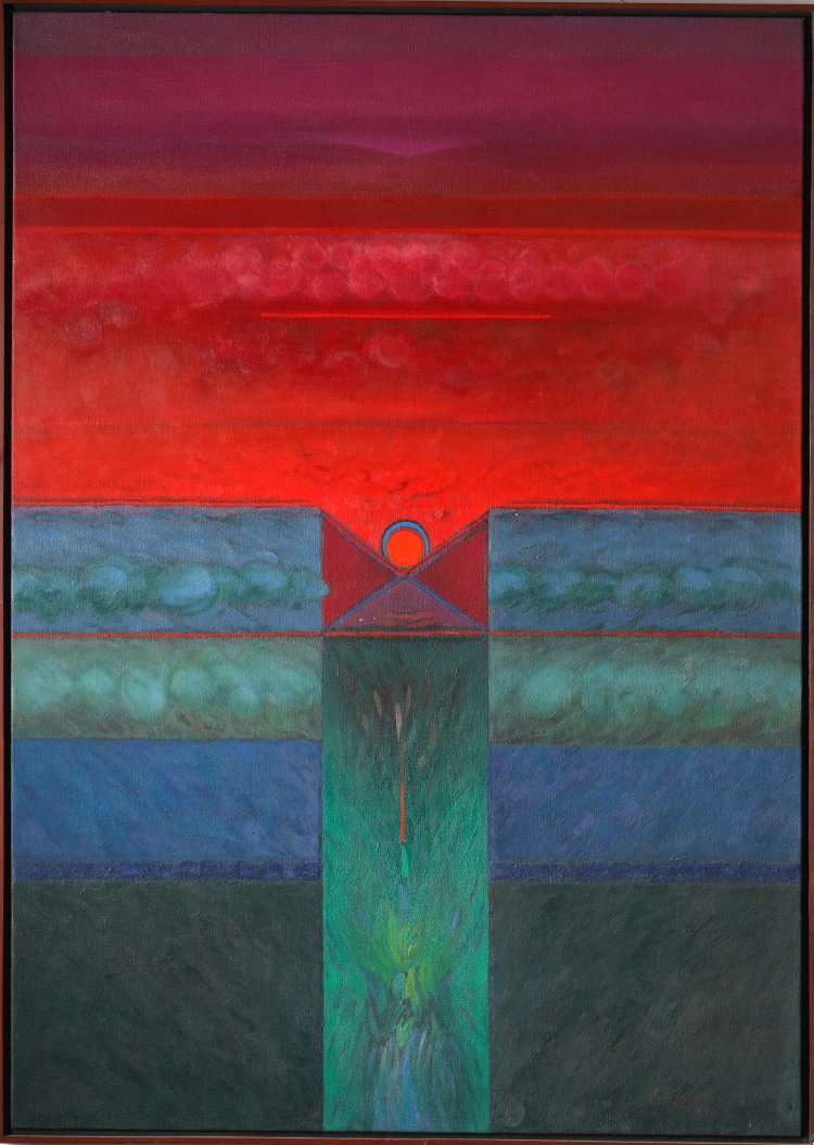 Hauptbild zu Objekt, Om Prakash Sharma, On the Top of the Clouds, 1991/ 1992, &Ouml;l/ Leinwand, 122 x 86,5 cm, K-13 326