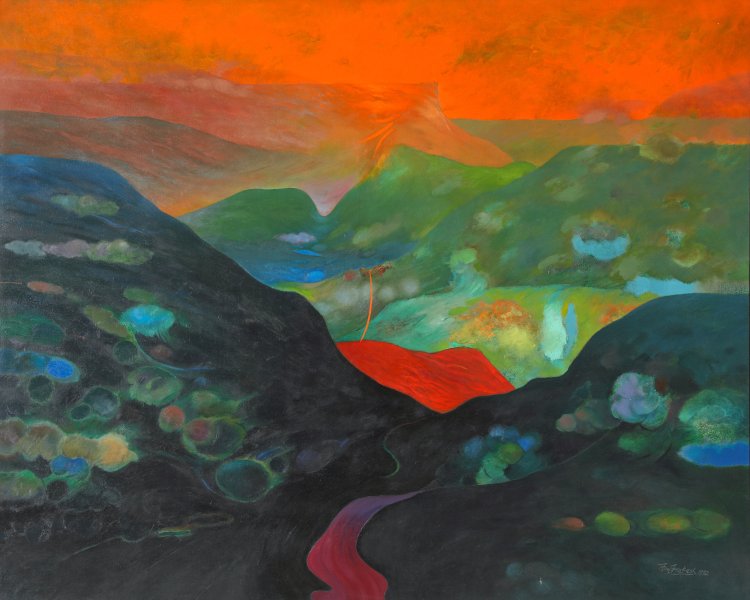 Hauptbild zu Objekt, Om Prakash Sharma, On Top of the Clouds, 1991, &Ouml;l/ Leinwand, K-13 328