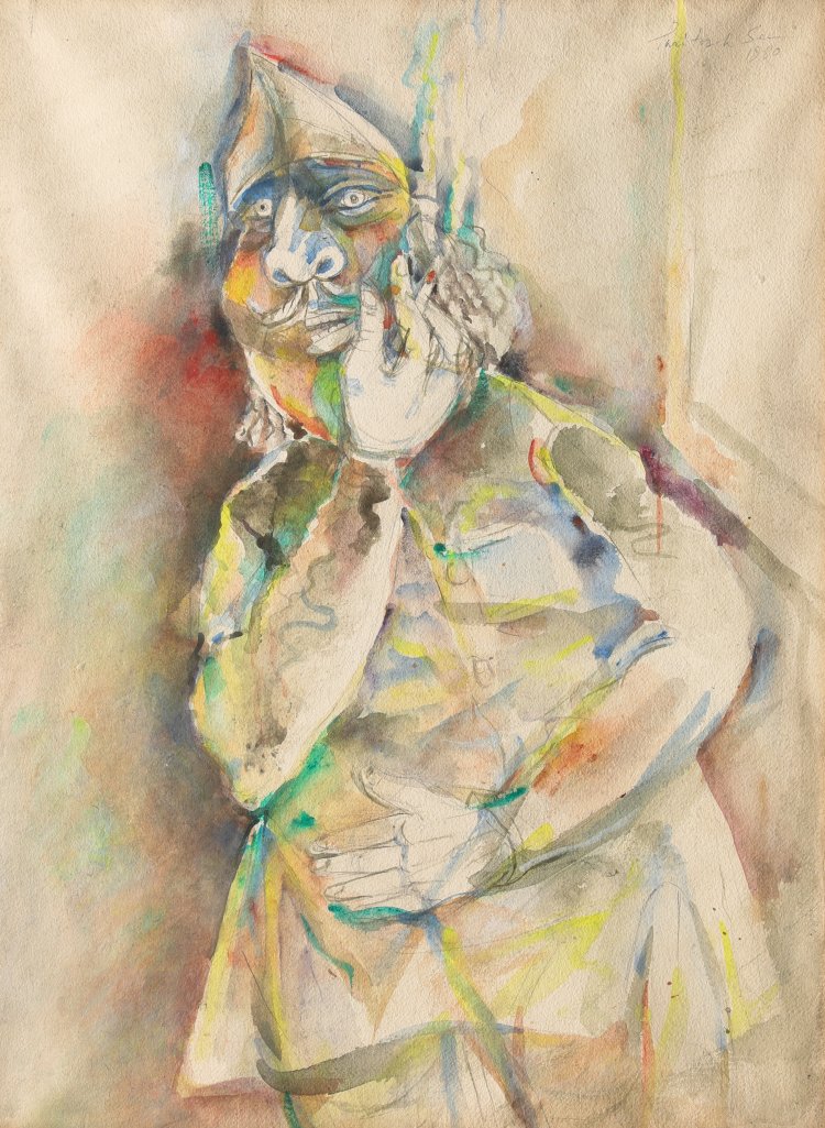 Hauptbild zu Objekt, Paritosh Sen, Untitled (Man smoking Cigarrete), 1980, Acrylic as watercolor/paper, K-13 330