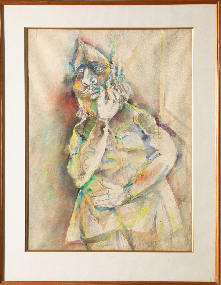 Bild 1 zu Objekt, Paritosh Sen, Untitled (Man smoking Cigarrete), 1980, Acrylic as watercolor/paper, K-13 330