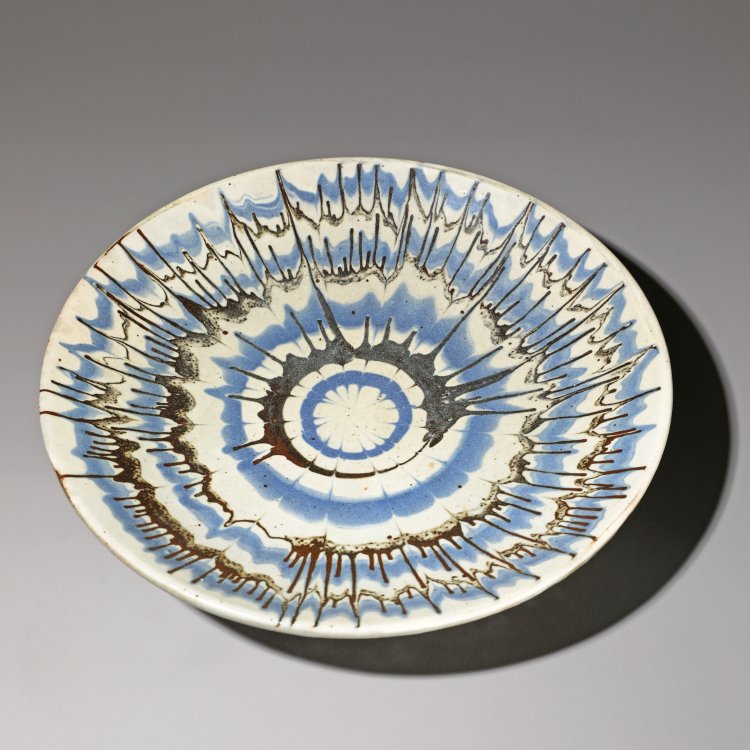 Hauptbild zu Objekt, Teller grau, blau und schwarz, Tatsuz&ocirc; Shimaoka, K-13O 123