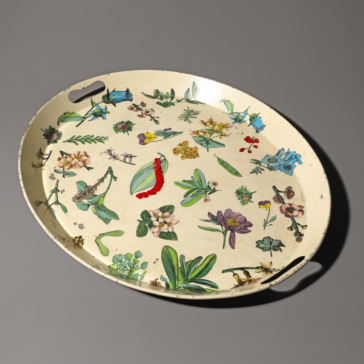 Bild 1 zu Objekt, Seltenes, ovales Tablett Motiv verschiedener Pflanzen, Piero Fornasetti, Fornasetti, K-14 548