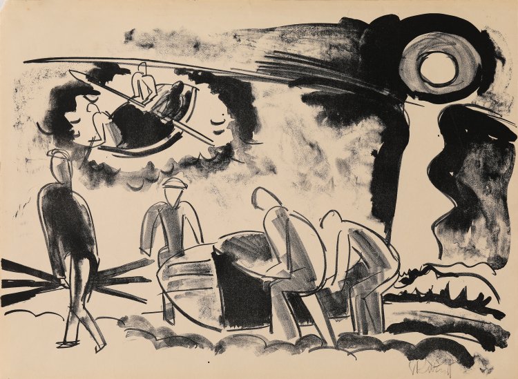 Bild 10 zu Objekt, II. Kestner Mappe Schmidt-Rottluff: Fischer, 1923, Karl Schmidt-Rottluff, K-14 243