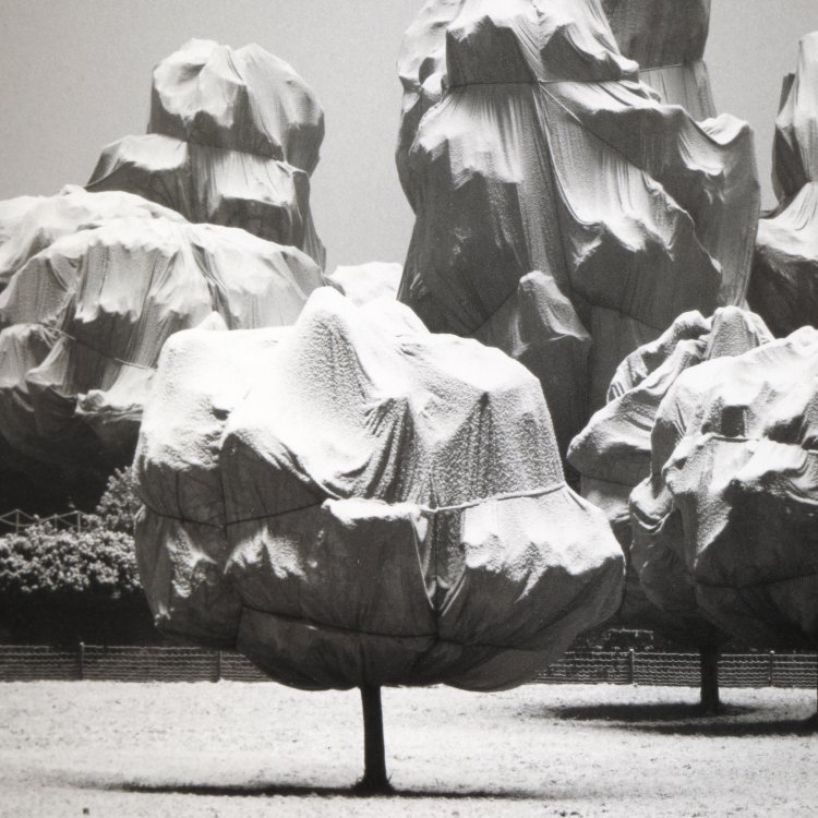Bild 3 zu Objekt, Wrapped Trees, photography and fabric pattern, 1997-1998,  Christo und Jeanne Claude,Wolfgang Volz, K-14 332