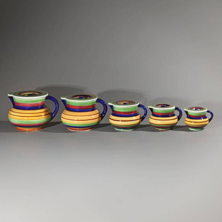 Bild 2 zu Objekt, Very rare set of 5 jugs / pitchers with lids, Theodor Bogler, Velten-Vordamm Steingutfabrik GmbH, K-14 384
