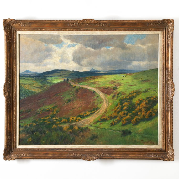 Hauptbild zu Objekt, Wide Eifel landscape in spring with a view of the N&uuml;rburg, Fritz von Wille, K-14 231