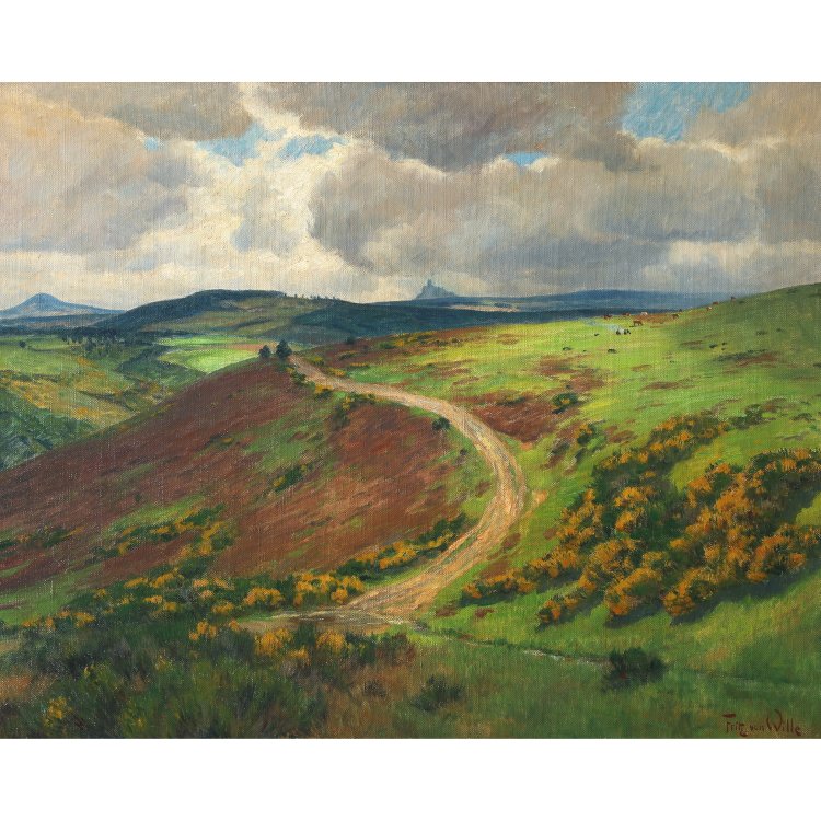 Bild 1 zu Objekt, Wide Eifel landscape in spring with a view of the N&uuml;rburg, Fritz von Wille, K-14 231
