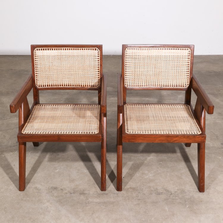 Bild 1 zu Objekt, 2 Sessel Modell Cane and Teak Wood Easy Armchair aus Chandigarh, Pierre Jeanneret, K-14 445