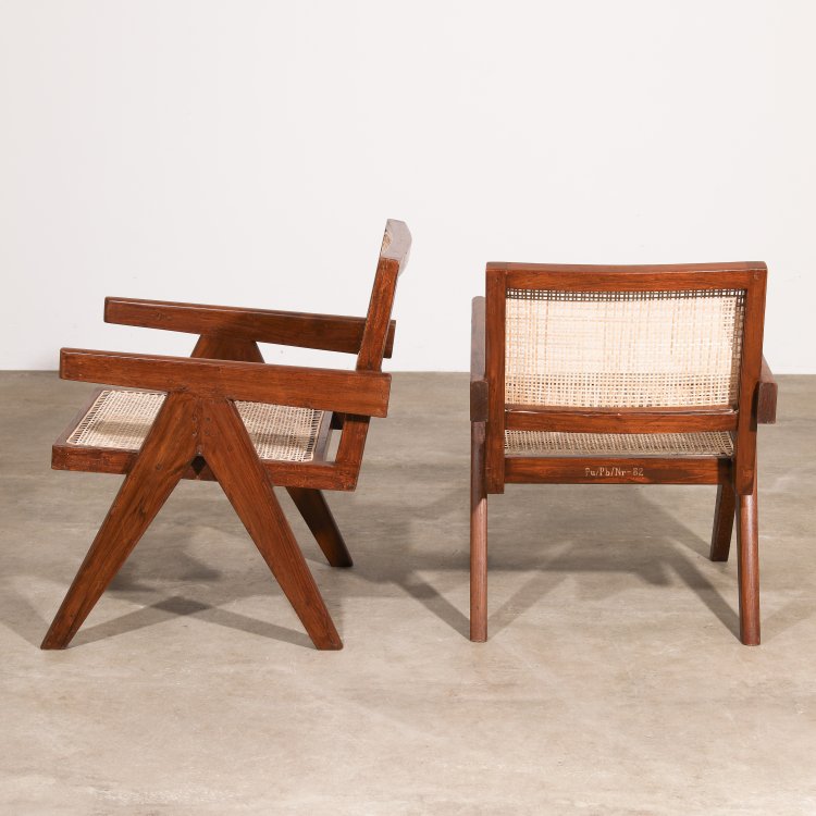 Bild 3 zu Objekt, 2 Sessel Modell Cane and Teak Wood Easy Armchair aus Chandigarh, Pierre Jeanneret, K-14 445