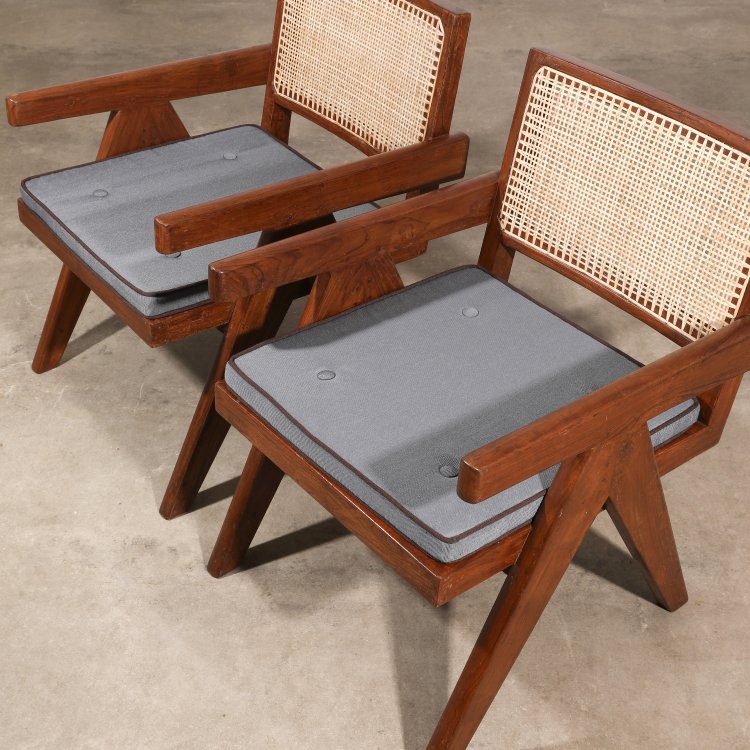 Bild 6 zu Objekt, 2 Sessel Modell Cane and Teak Wood Easy Armchair aus Chandigarh, Pierre Jeanneret, K-14 445