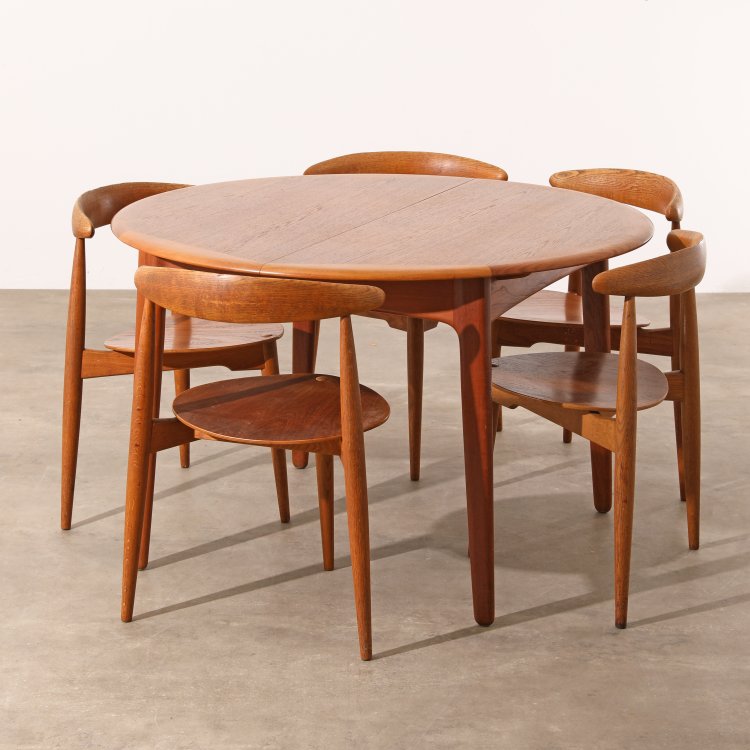 Hauptbild zu Objekt, 5 heart chairs model 4103 + dining table, Svend Aage Madsen,Hans J. Wegner, Fritz Hansen / Knudsen & Son, K-14 509