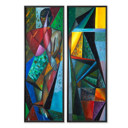 Diptychon Figur und geometrische Formen, 1986