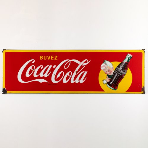Emaille Werbeschild 'Buvez Coca Cola' mit Sprite Boy