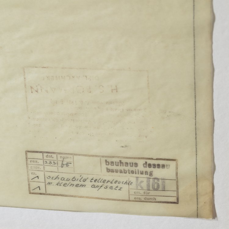 Bild 2 zu Objekt, Design drawing of a Kandem plate lamp, 1931, Heinrich Siegfried Bormann, Bauhaus Dessau, K-15 404