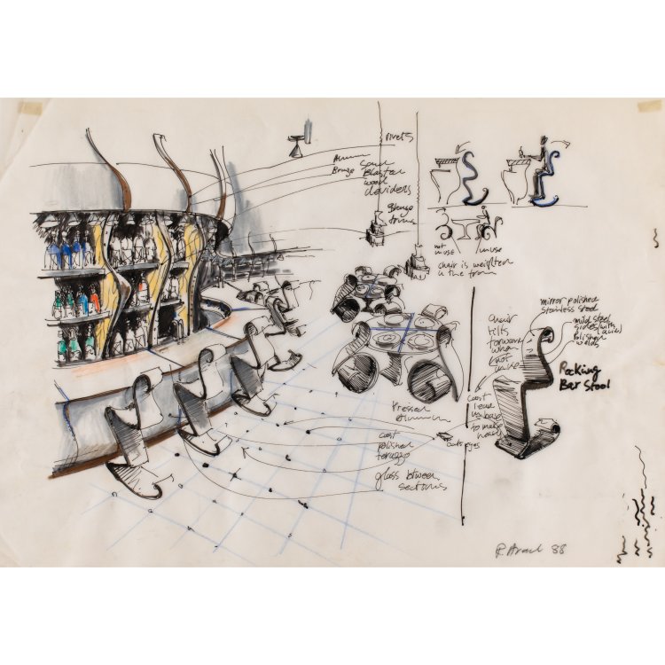 Hauptbild zu Objekt, Entwurfszeichnung f&uuml;r eine Bar / Kaffee, 1988, Ron Arad, K-15 596