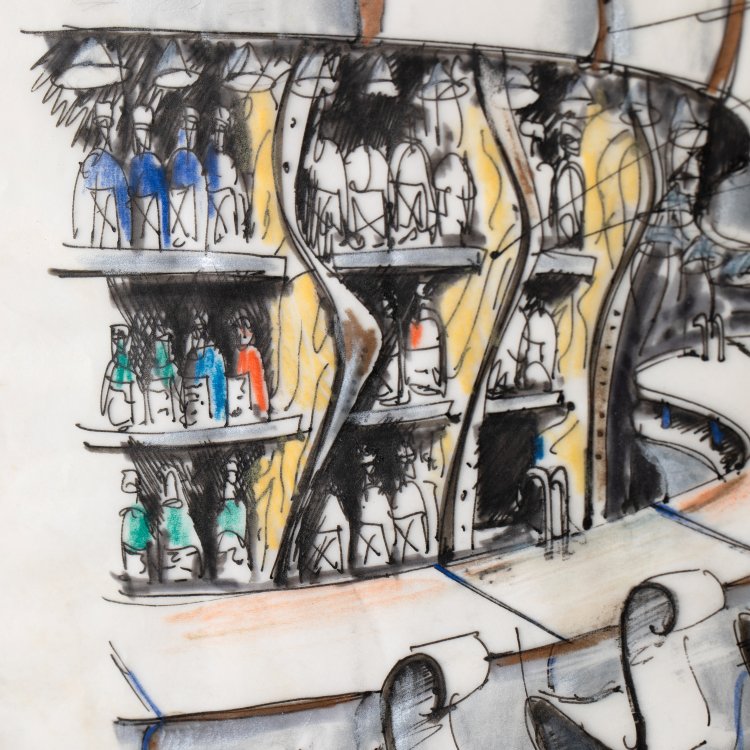 Bild 3 zu Objekt, Entwurfszeichnung f&uuml;r eine Bar / Kaffee, 1988, Ron Arad, K-15 596