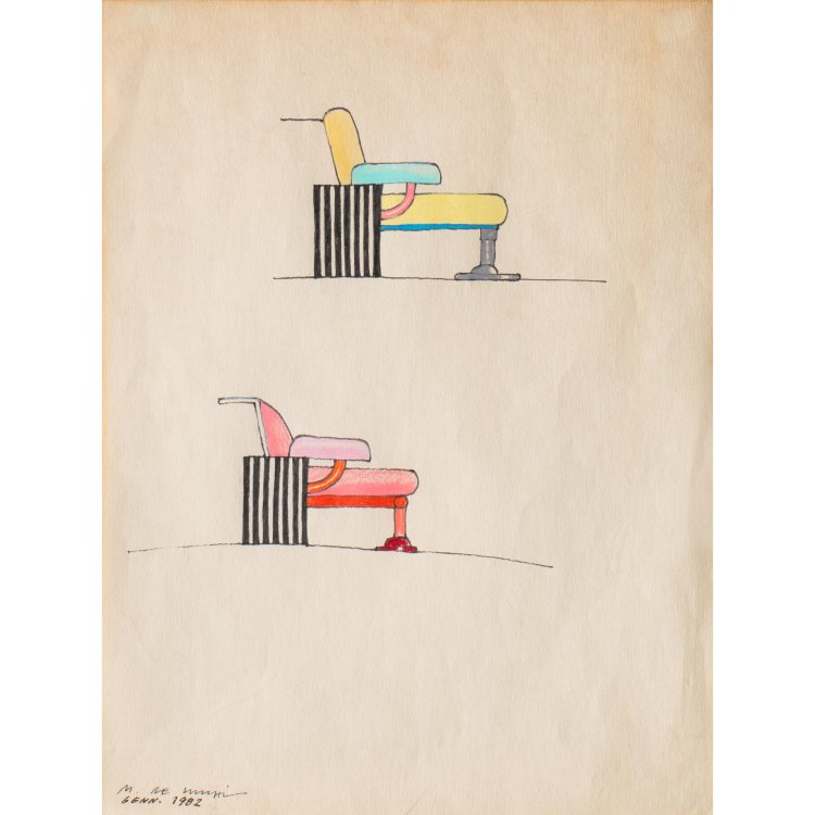 Hauptbild zu Objekt, Entwurfszeichnung St&uuml;hle f&uuml;r Memphis, 1982, Michele De Lucchi, K-15 573