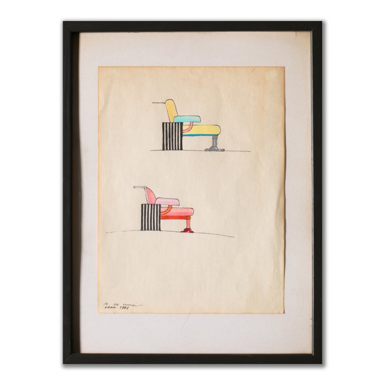 Bild 1 zu Objekt, Entwurfszeichnung St&uuml;hle f&uuml;r Memphis, 1982, Michele De Lucchi, K-15 573