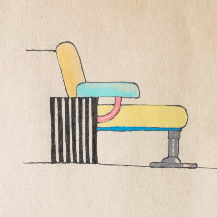 Bild 3 zu Objekt, Entwurfszeichnung St&uuml;hle f&uuml;r Memphis, 1982, Michele De Lucchi, K-15 573