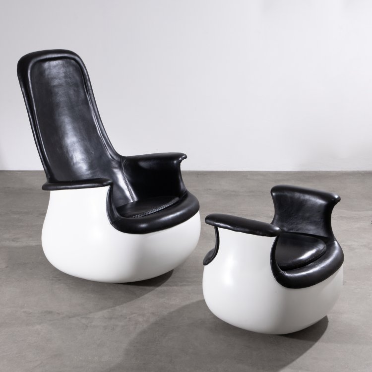Hauptbild zu Objekt, Rare armchair + ottoman model Culbuto, Marc Held, Knoll International, K-15 468