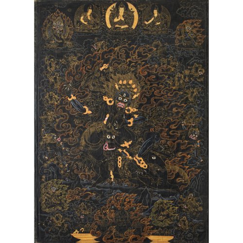 Black ground thangka of Mahakala