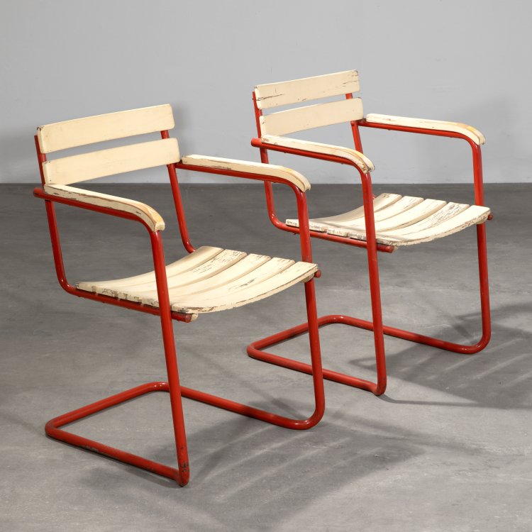 Hauptbild zu Objekt, 2 Freischwinger Gartenst&uuml;hle Modell B 34 g, Ludwig Mies van der Rohe (wohl), Thonet, K-15 419