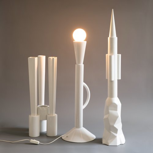 3 limited edition objects / vases / lamp from the ceramic series 'Castelli in Fiore'
