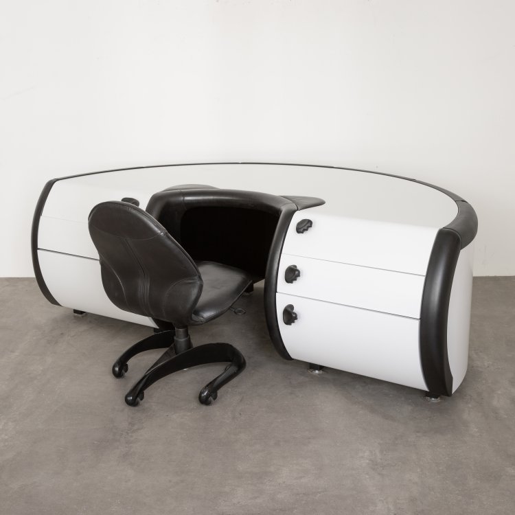 Hauptbild zu Objekt, Limitierter Schreibtisch Modell Futuro + B&uuml;rostuhl Modell Formel-e, Luigi Colani, Arreda Design, K-15 624