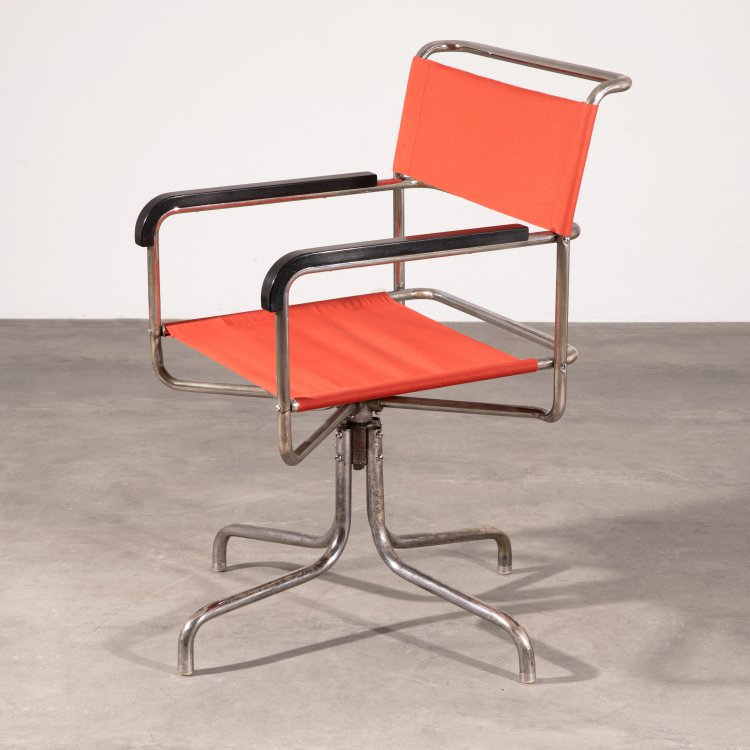 Hauptbild zu Objekt, Kontorstuhl / B&uuml;rostuhl / Drehstuhl Modell B7a Variante, Marcel Breuer, K-15 409
