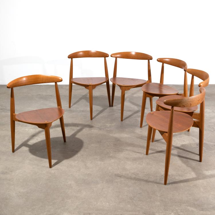 Hauptbild zu Objekt, 6 St&uuml;hle Modell Hjertestole / Herzst&uuml;hle 4103, Hans J. Wegner, Fritz Hansen, K-16B 678