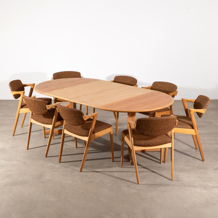 Hauptbild zu Objekt, 8 St&uuml;hle Modell 42 + Esstischen + 2 Einlegeplatten, Kai Kristiansen, Schou Andersen, K-16B 700