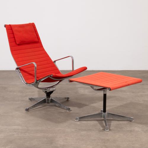 Alu Lounge Chair Model EA 124 + Ottoman Model EA 125