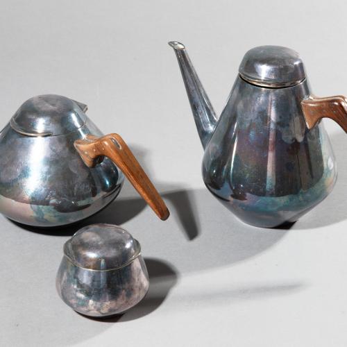 Service. Nickel silver and wood. 1950s