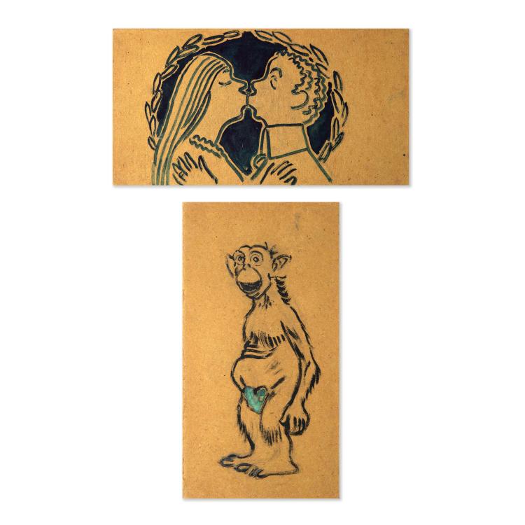Hauptbild zu Objekt, Skizze Schimpanse und Liebespaar, Christian Rohlfs, K-16B 321