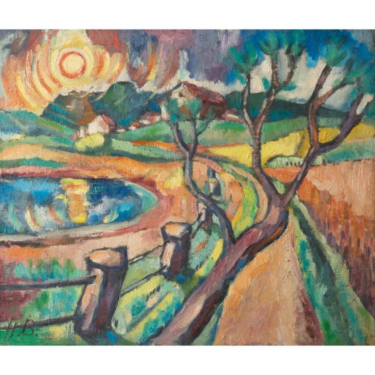 Hauptbild zu Objekt, 'Landschaft mit kreisender Sonne', wohl 1920er Jahre, K-16B 312