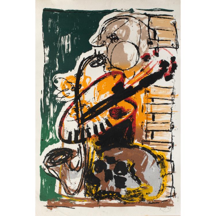 Hauptbild zu Objekt, Ohne Titel (Saxophonist. F&uuml;r das Konzert im Arithmeum), um 2004, Markus L&uuml;pertz, K-16B 436