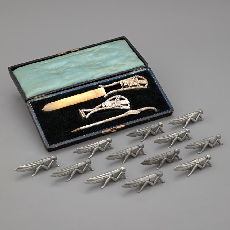 Hauptbild zu Objekt, 12 Messerb&auml;nkchen und Schreibset, um 1920, Frankreich, K-16A 85