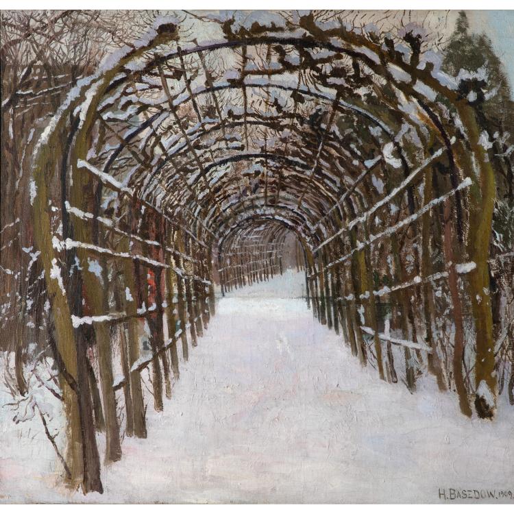 Hauptbild zu Objekt, Verschneiter Laubengang im Park von Schlo&szlig; Sanssouci, 1909, K-16B 310