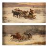 Pair of paintings 'Horse-drawn sleighs in winter', 19th century