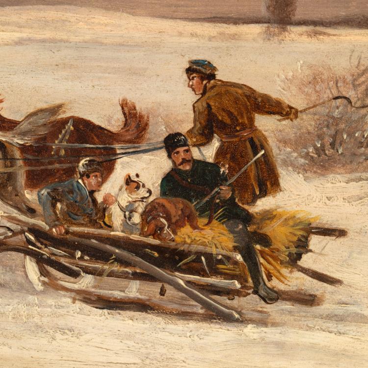 Bild 1 zu Objekt, Gem&auml;ldepaar 'Pferdeschlitten im Winter', 19. Jh., K-16B 308
